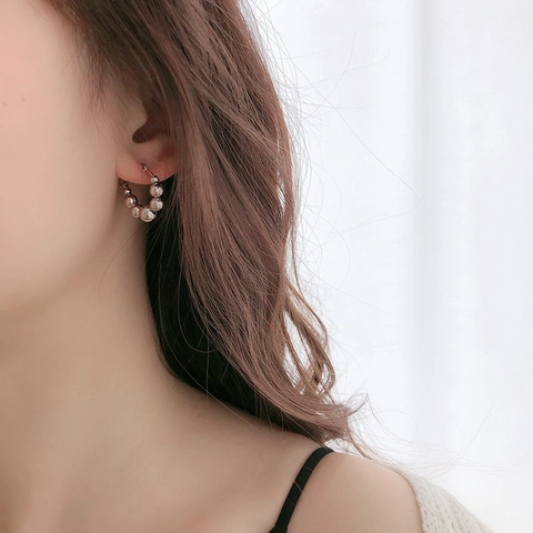 Orecchini a Cerchio in Rame Con Perle Per Donna Perno in Argento Sterling 925 Orecchini Huggie Geometrici a Sfera Placcati Oro Argento Gioielli