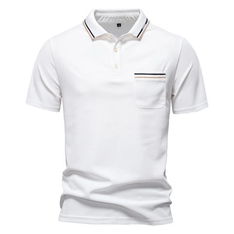 Heren Polo Met Korte Mouwen Ademende Piqué Stof Gestreepte Kraag Business Casual Mode Regular Fit Kleding