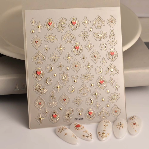 5D Relief Nail Art Stickers Gold Bronzing Star Moon Heart Laser Bohemian Thin Waterproof Manicure Decoration For Women