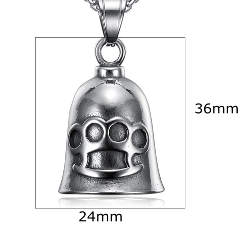 Collana Ciondolo Campanello Protezione Biker Acciaio Inossidabile Punk Rock Motivo Tirapugni Moto Regalo