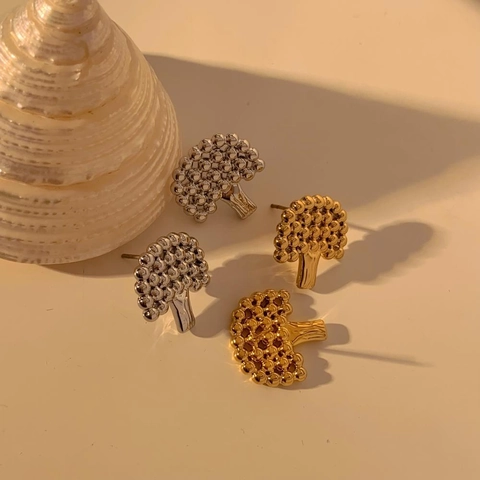 Pendientes De Botón Con Forma De Árbol Acero Inoxidable Diseño Brócoli Joyería Creativa Moda Minimalista Para Mujeres