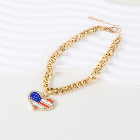 Huisdier Halsketting Goud Cuban Chain Strass Hart USA Vlag Hanger Verstelbare Sieraden Voor Honden Katten