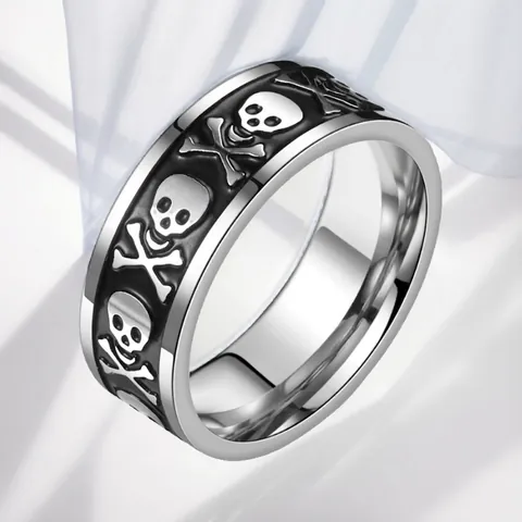 Skull Ring Stainless Steel Vintage Black Punk Gothic Jewelry Men Cool Biker Band