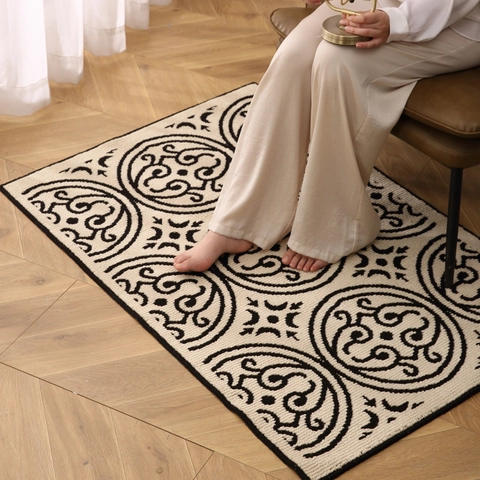 Entrance Door Mat Polypropylene Non-Slip Dirt Scraping Rug For Hallway Bedroom Vintage American Style Geometric Pattern