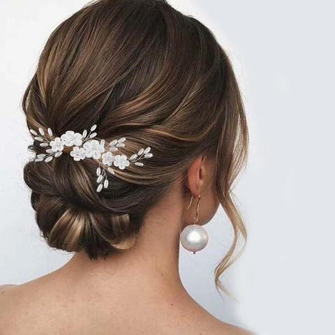 Pettine Per Capelli Da Sposa Fiori In Argilla Bianca Künstliche Perle Sintetiche Lega Filo Avvolto Accessori Per Capelli Matrimonio