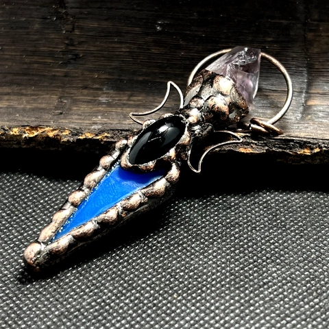 Collier Pendentif Vintage Cuivre Agate Améthyste Cristal Fait Main Déesse Triple Lune Chaîne Pull Bijoux Gothique Femme