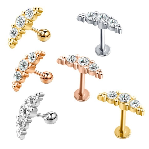Roestvrijstalen Lip Stud Kraakbeen Oorbel Gebogen Zirkonia Labret Piercing Minimalistische Lichaamssieraden