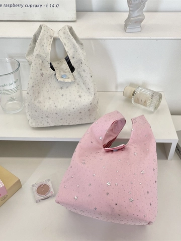 Mini Handtasche Mit Stern Pailletten Herzknopf Gestreiftem Futter Polyester Kleiner Shopper Damen Süßer Stil
