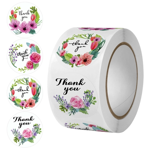 Autocollants Merci Floraux Étiquettes De Scellage Rondes Papier Cuivré Autocollant Emballage Cadeau De Mariage Décoration