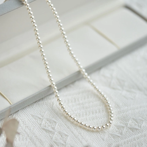 Minimalist Classic Round Artificial Pearl Necklace For Women 925 Sterling Silver Clasp White Gray Pearl Choker Necklace Jewelry