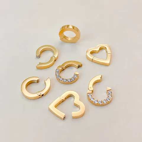 Stainless Steel Heart Round Rhinestone Jewelry Clasp Connector DIY Necklace Pendant Spring Buckle Jewelry Making Findings Inlaid Buckle