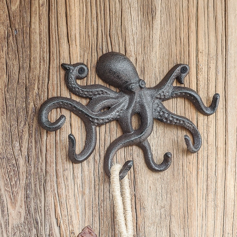 Cast Iron Octopus Wall Hook Multi Tentacle Decorative Coat Hat Key Rack Industrial Nautical Style Wall Mounted
