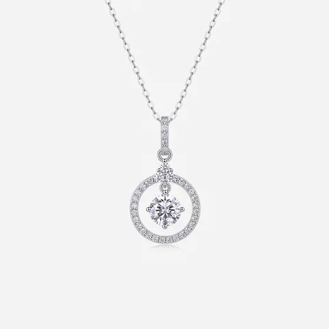 Französisch Luxus 925 Sterlingsilber Moissanit Halskette Geometrischer Runder Anhänger Schlüsselbeinkette Für Damen Mode Schmuck Geschenk