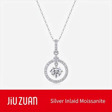Collier Moissanite en Argent Sterling 925 de Luxe Français Pendentif Rond Géométrique Chaîne de Clavicule Bijoux de Mode Cadeau Femme