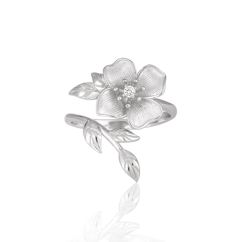 S925 Sterling Zilveren Bloem Open Ring Voor Vrouwen Minimalistisch Franse Temperament Zirconia Ingelegd Blad Wijnstok Verstelbare Sieraden