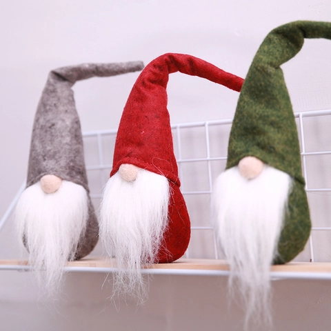 Christmas Gnome Figurine Faceless Doll Nordic Swedish Tomte Ornament Felt Cloth Pointy Hat Long Beard Handmade Holiday Decor