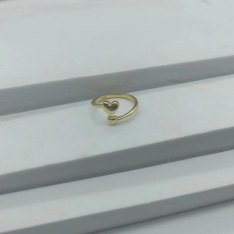 Anello Aperto a Doppio Cuore in Argento Sterling S925 per Donna Regolabile Minimalista Lucido Anello da Dito Cuore Gioielli