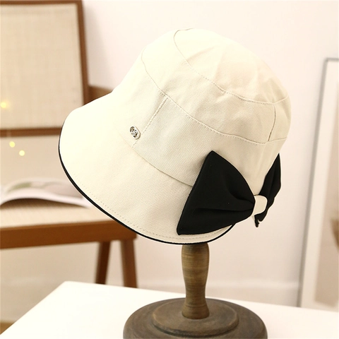 Chapeau Cloche Femmes Large Bord Polyester Coton Pare Soleil Grande Décoration De Noeud Style Rétro Chic