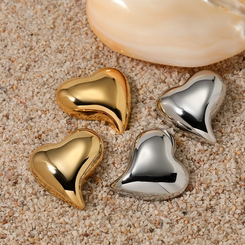Edelstahl Herz Ohrringe 3D Puffy Minimalistisch Poliert Spiegelglanz Retro Elegante Schmuck Für Damen