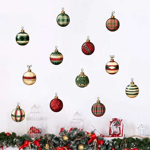 Adesivi Murali Palla Di Natale PVC Motivo Scozzese Decorazione Festiva Per Soggiorno Camera Festa