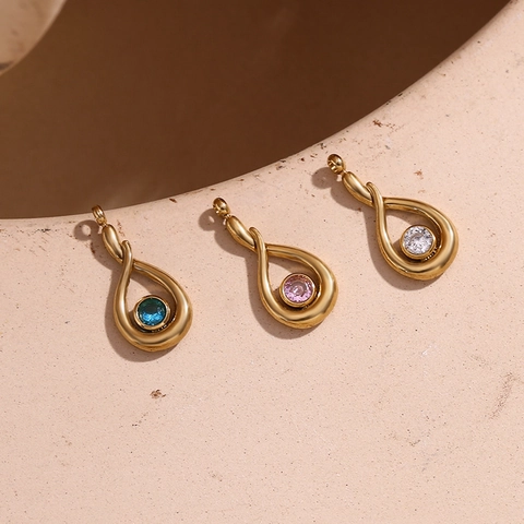 Ciondolo in Acciaio Inossidabile Placcato Oro con Zirconia a Goccia d'Acqua Design di Nicchia Lacrima d'Angelo Ciondolo Solo per Gioielli Donna