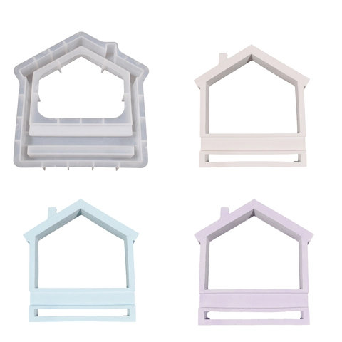 House Shaped Silicone Mold For Resin Casting DIY Gypsum Cement Ornament With Slot Base Miniature Desktop Decoration