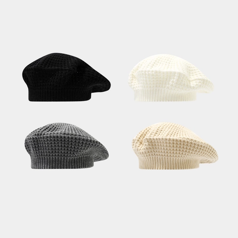 Knitted Beret Hat Waffle Texture Acrylic Solid Color Warm Autumn Winter Fashion Painter Cap Women