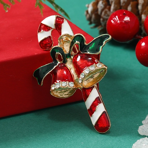 Christmas Brooches Enamel Alloy Rhinestone Bell Tree Candy Cane Deer Snowman Vintage Festive Jewelry Gift Women