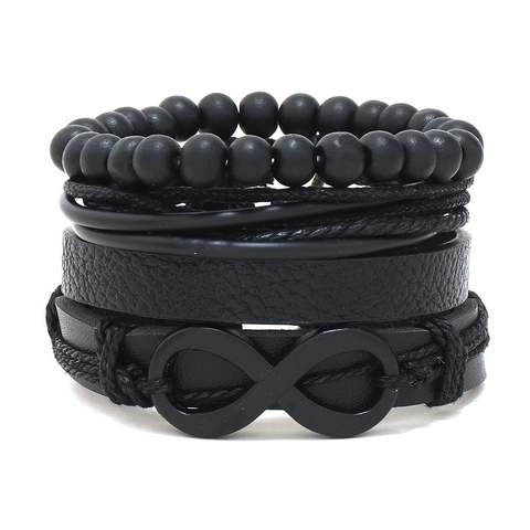 Heren Punk Handgemaakte Gevlochten Leren Armband Oneindigheid Legering Accessoire Retro Verstelbare Meerlaagse Sieraden Handtouw