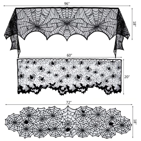 Halloween Lace Decoration Black Spider Web Bat Skeleton Ghost Pattern Table Runner Fireplace Scarf Door Curtain Polyester