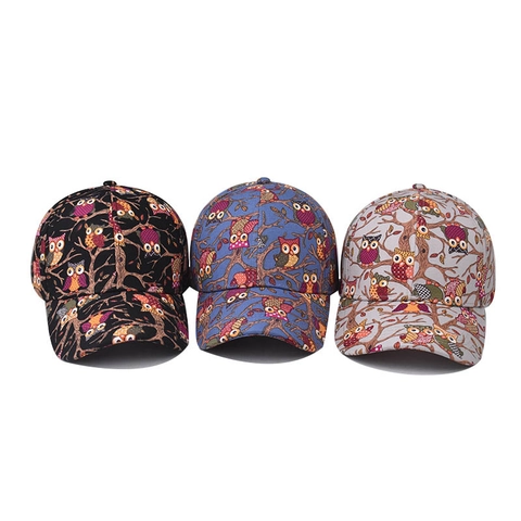 Honkbalpet Cartoon Uil Patroon Print Gewassen Katoen Verstelbaar Outdoor Zonneklep Voor Heren Dames