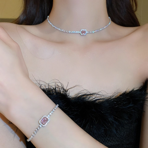 Collana Choker Con Pendente In Zircone Quadrato Di Lusso Catena Tennis In Cristallo Geometrico Gioielli Per Donna