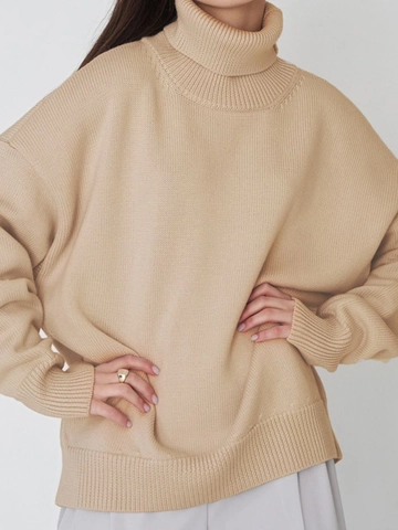 Suéter De Cuello Tortuga Para Mujer Oversized Color Sólido Manga Larga Jersey De Punto Suave Top Casual