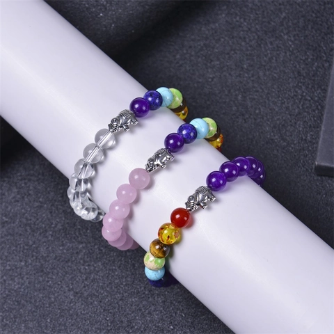 Bracciale Di Perline In Pietra Naturale Gioielli In Cristallo Chakra Con Ciondolo Elefante In Lega Per Yoga Unisex