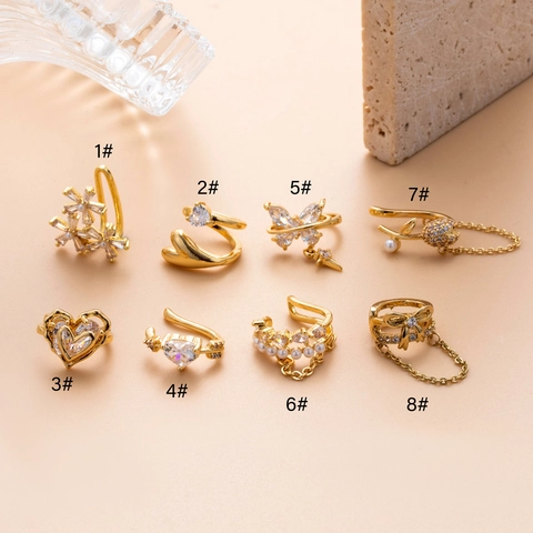 Trendy Copper Zirconia Butterfly Cartilage Ear Cuff Fashion Non-Pierced Ear Clip With Artificial Pearl For Women Daily Jewelry