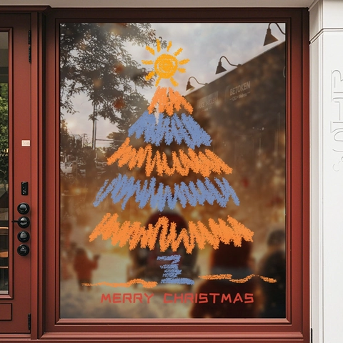 Christmas Window Cling Static Sticker UV Printed PVC Reusable Xmas Tree Decor For Glass Shop Window Holiday Atmosphere