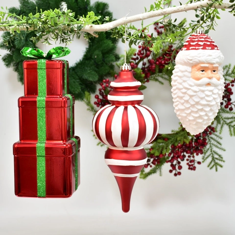 Christmas Hanging Ornaments Painted Plastic Finial Gourd Present Shape Santa Claus Glitter Baubles Festive Holiday Decor