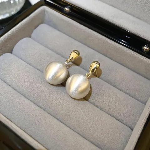 Brushed Metal Ball Dangle Earrings Real Gold Plated Copper With 925 Sterling Silver Earring Post Elegant Jewelry