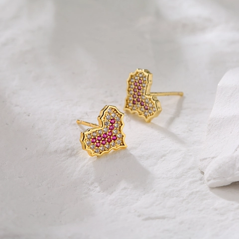 Heart Stud Earrings Copper 18K Gold Plated Zircon Pink White Rhinestone Elegant Fashion Sweet Jewelry For Women