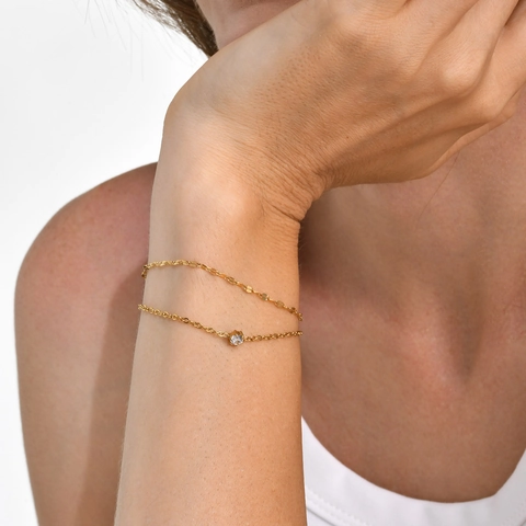 Double Layer Bracelet Stainless Steel 18K Gold Plated Cubic Zirconia Minimalist Adjustable Fashion Jewelry For Women