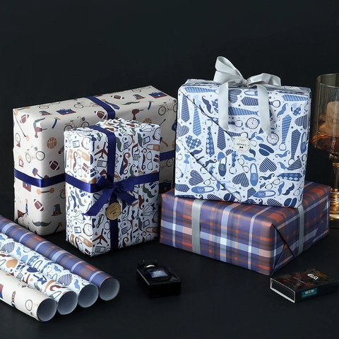 Gift Wrapping Paper Wood-free Paper Father's Day Birthday Men Dad Business Plaid Tie Patterns Multipurpose Wrapping