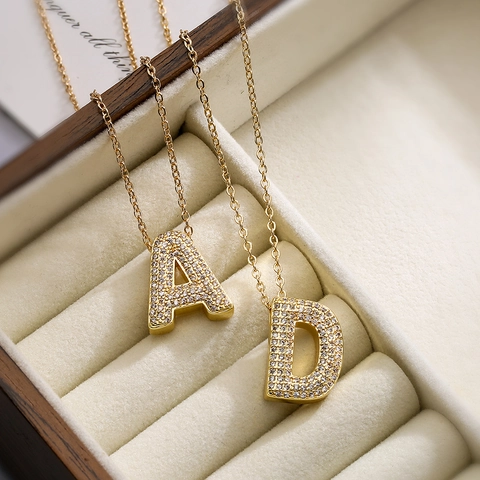 Collana Con Ciondolo Lettera Iniziale Rame Placcato Oro Zircone Alfabeto Fascino Gioielli Di Moda Minimalista Per Donna