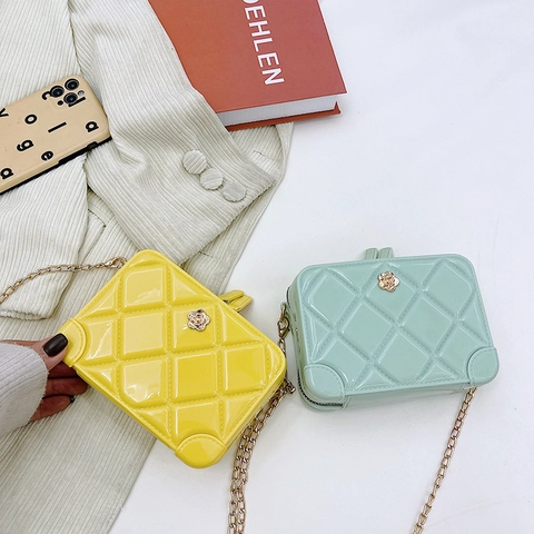 Mini Borsa A Tracolla Per Bambini PVC Jelly Rombi Trapuntato Borsa Bauletto Con Fibbia A Fiore E Tracolla A Catena Moda