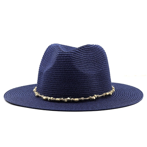 Straw Fedora Hat Woven Paper Straw Bead Rope Band Breathable Sun Protection Outdoor Beach Vacation Vintage Jazz Style