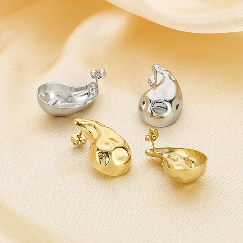 Pendientes De Botón De Acero Inoxidable Martillado Gota De Agua Irregular Forma Orgánica Joyería De Moda Mujeres