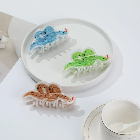 Pince À Cheveux Serpent Acrylique Acétate De Cellulose Forme Animale Grande Forte Fixation Barrette Femmes Filles