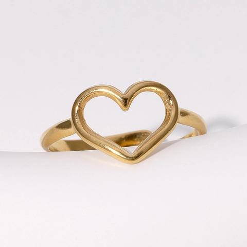 Anello Aperto Cuore Acciaio Inossidabile Placcato Oro 18K Regolabile Forma Cuore Cavo Minimalista Gioielli Per Donna