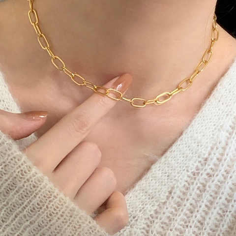 925 Sterling Silber Büroklammerkette Halskette Minimalistischer Choker Für Damen Koreanischer Stil Vergoldete Gliederkette