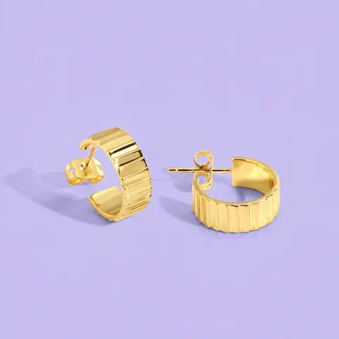 Pendientes De Aro En Forma De C Con Textura Nervada Con Poste De Plata De Ley 925 Cobre Chapado En Oro Joyería