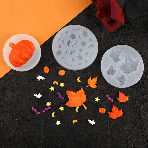 Halloween Silicone Molds Pumpkin Maple Leaf Ghost Bat Shape Fondant Chocolate Cake Decoration DIY Baking Tools Festive